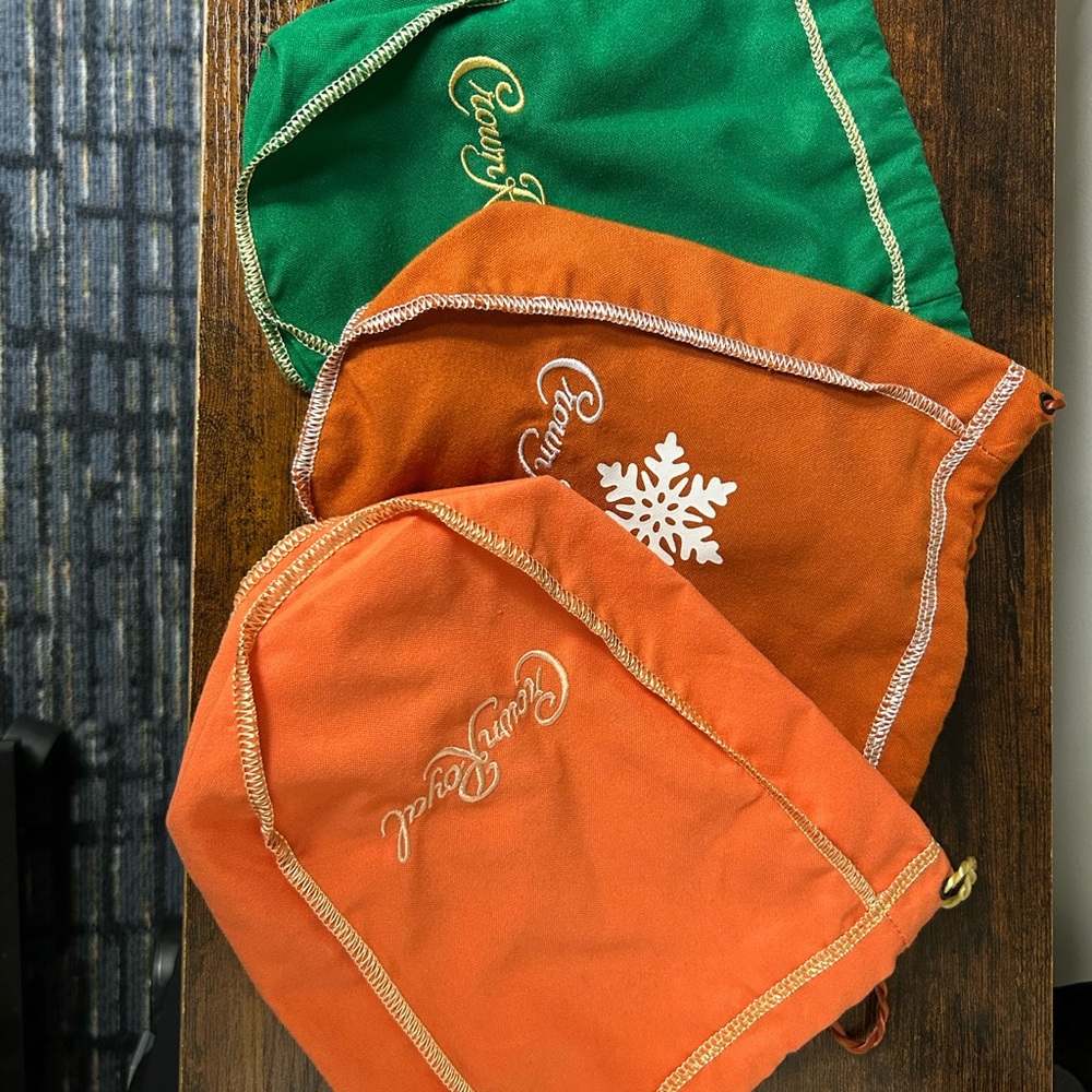 Crown Royal Green and Orange Bags